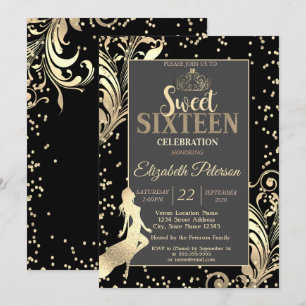 Invitation Talons Hauts Tiara Or Diamants Fille Douce Fête 16