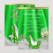 Invitation Talons hauts vert citron pailletés dorés champagne (Devant / Derrière)