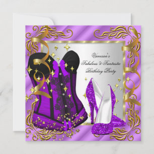 Invitation Talons Hauts Violet Corset Argent Or Fête d'Annive