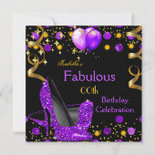 Invitation Talons hauts violets Ballons dorés Fête d'annivers (Devant)