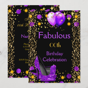 Invitation Talons hauts violets Ballons dorés Fête d'annivers