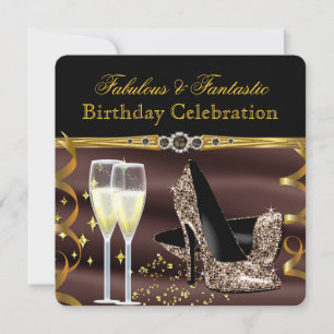Invitation Talons Merveilleux Brun Chocolat Or Fête d'anniver
