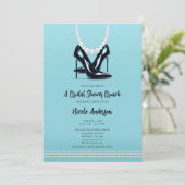 Invitation Talons noirs et perles Brunch de mariage turquoise (Debout devant)