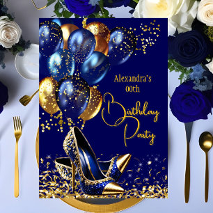 Invitation Talons pailletés bleu marine or Ballons