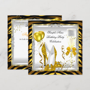 Invitation Talons Pailletés Or Zèbre Jaune Fête d'Anniversair