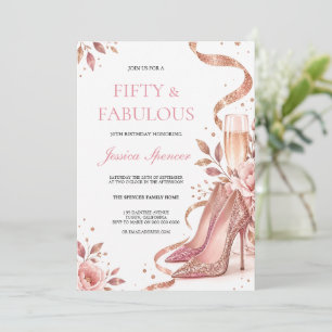 Invitation Talons Rose Gold Champagne Floral Anniversaire