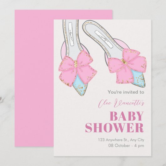 Invitation Talons roses avec baby shower ruban (Devant / Derrière)