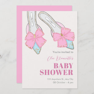Invitation Talons roses avec baby shower ruban