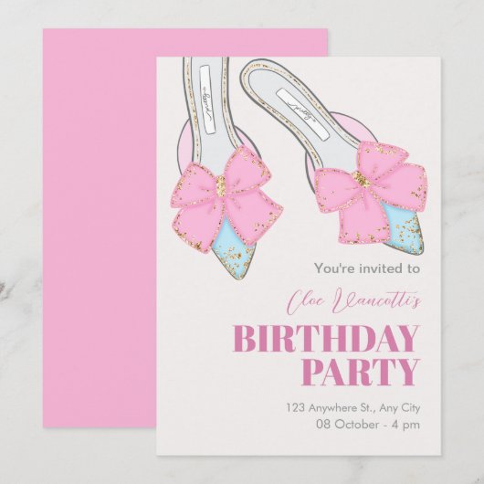 Invitation talons roses avec ruban anniversaire (Devant / Derrière)