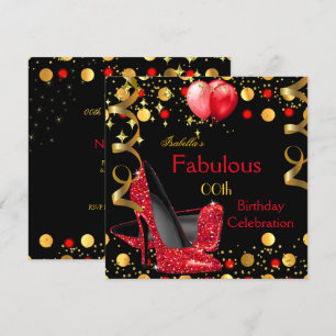 Invitation Talons Rouges Ballons Dorés Fête d'Anniversaire