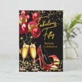Invitation Talons rouges dorés pailletés Champagne fabuleux (Debout devant)