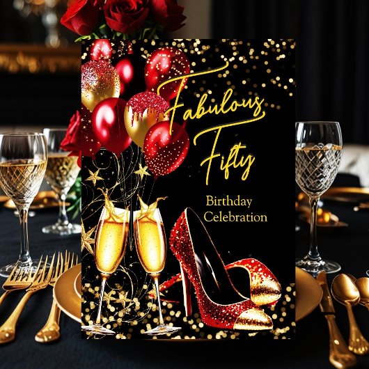 Invitation Talons rouges dorés pailletés Champagne fabuleux
