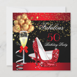 Invitation Talons Rouges Fabuleux Or Noir Fête d'Anniversaire