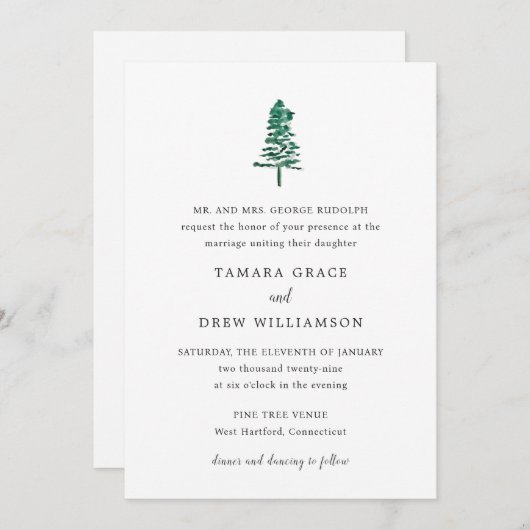 Invitation Tamara Pine Tree Mariage moderne (Devant / Derrière)