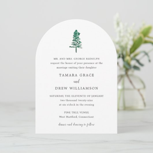 Invitation Tamara Pine Tree Mariage moderne (Debout devant)