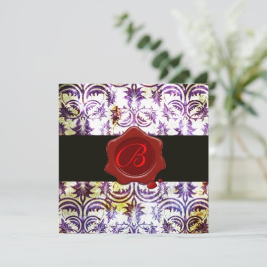 INVITATION TAMPON DE CIRE À CACHETER MONOGRAMME ROUGE DAMASSÉ (Debout devant)