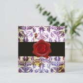 INVITATION TAMPON DE CIRE ROUGE DAMASSÉ ANTIQUE AVEC MONOGRAM (Debout devant)