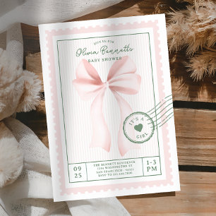 Invitation Tampon de timbre rose coquette mignon pour Baby Sh