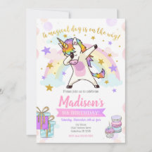 Invitation tamponnante d'anniversaire de licorne