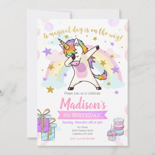 Invitation tamponnante d'anniversaire de licorne (Devant)