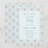 Invitation Tampons de mer pastel à bientôt bébé Océan Bébé Fa (Devant / Derrière)