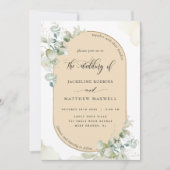 Invitation Tan Beige, Arche Ovale Eucalyptus, Mariage Vert (Devant)
