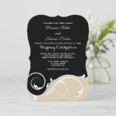 Invitation Tan Beige Black Swirl Mariage en crochet Invite (Debout devant)