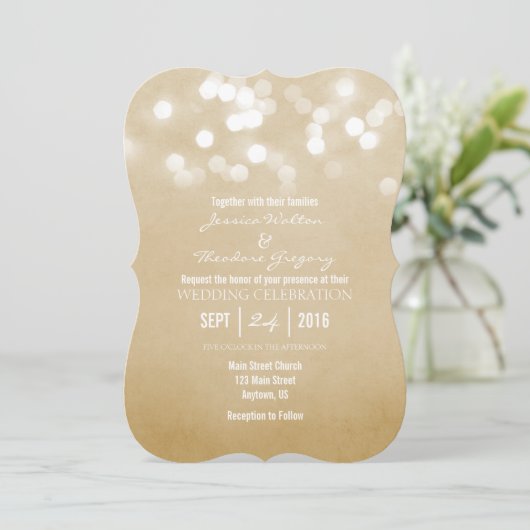 Invitation Tan Beige Bokeh Parties scintillant Lights (Debout devant)