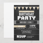Invitation Tan Beige Chevron Chalkboard Anniversaire Invitati (Devant / Derrière)