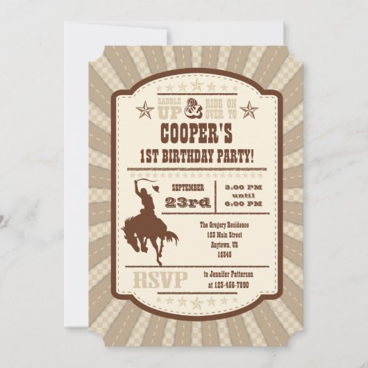 Invitation Tan Beige Cowboy Rodeo Anniversaire Fête Invitatio (Devant)