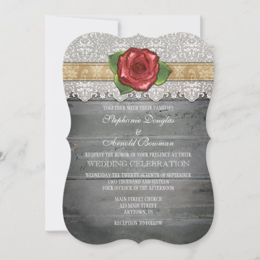 Invitation Tan Beige Grey Bois Rustique Rose Mariage Inviter (Devant)