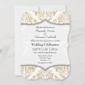 Invitation Tan Beige Grey Damask Mariage en tissu (Devant)