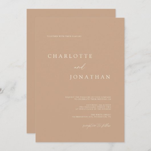 Invitation Tan Bohemian Rustic Moderne Mariage simple (Devant / Derrière)