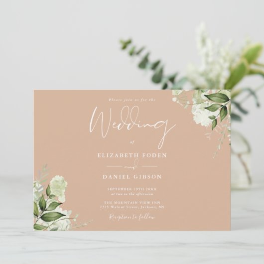 Invitation Tan Botanical Greenery Mariage photo (Debout devant)
