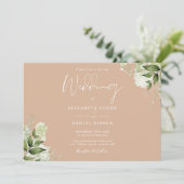 Invitation Tan Botanical Greenery Monogram Mariage (Debout devant)