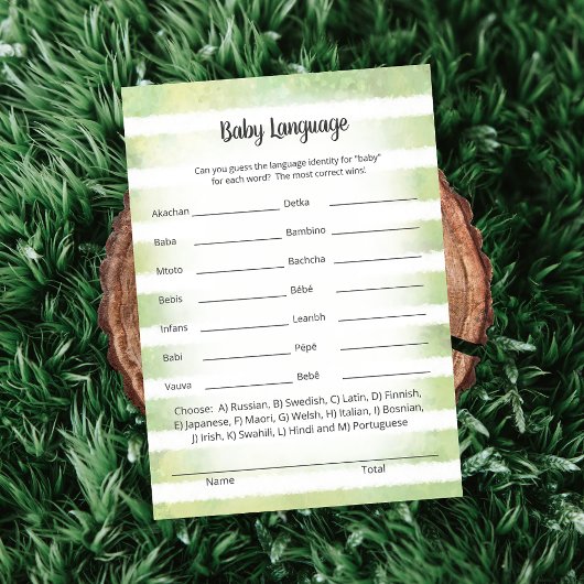 Invitation Tan Bunny Green Baby Language Game Card