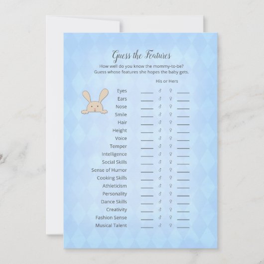 Invitation Tan Bunny Jacquard Bleu Devinez Les Caractéristiqu (Devant)