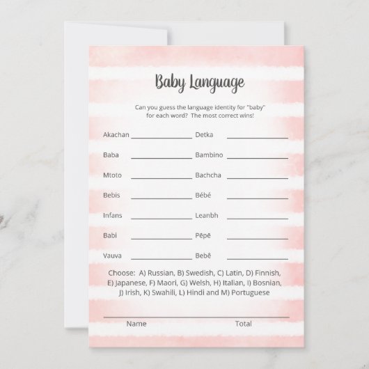 Invitation Tan Bunny Pink Baby Language Game Card (Devant)