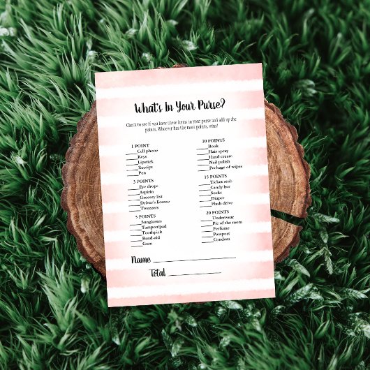 Invitation Tan Bunny Pink What's In Your Purse Game