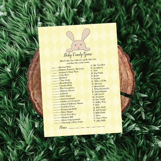 Invitation Tan Bunny Rabbit Jaune Bébé Candy Douche Jeu