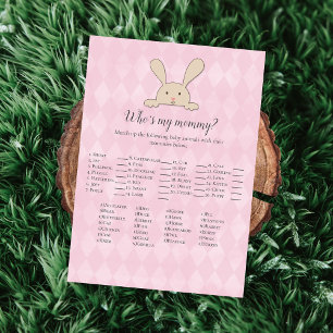 Invitation Tan Bunny Rabbit rose Qui est mon jeu de maman