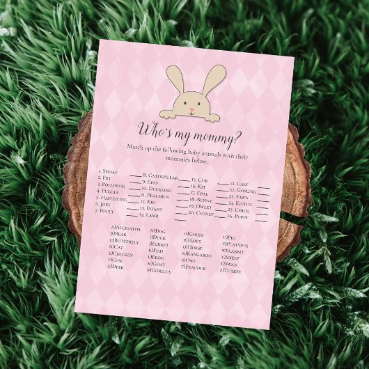 Invitation Tan Bunny Rabbit rose Qui est mon jeu de maman