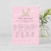 Invitation Tan Bunny Rabbit rose Qui est mon jeu de maman (Debout devant)
