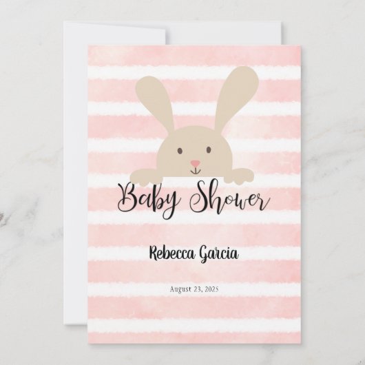 Invitation Tan Bunny rose sur sous Baby shower jeu (Dos)