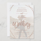 Invitation Tan cadre sable simple script photo mariage (Devant)
