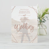 Invitation Tan cadre sable simple script photo mariage (Debout devant)