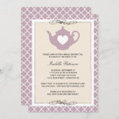 Invitation Tan Chic & Purple Teapot Fête de l'mariée Tea Part (Devant / Derrière)