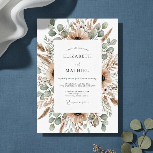 Invitation Tan Desert Pampas Boho Wedding