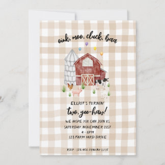 Invitation Tan En vichy Ferme Ferme Animale Barnyard Annivers