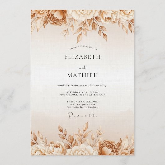 Invitation Tan Ethereal Bloom Wedding (Devant)